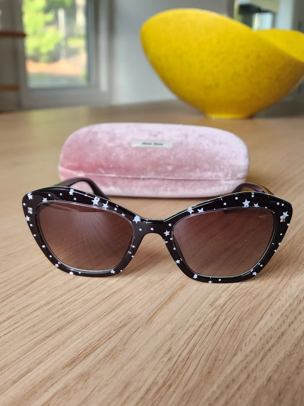 Miu Miu Women's Cat-Eye Black Sunglasses With White Star Pattern